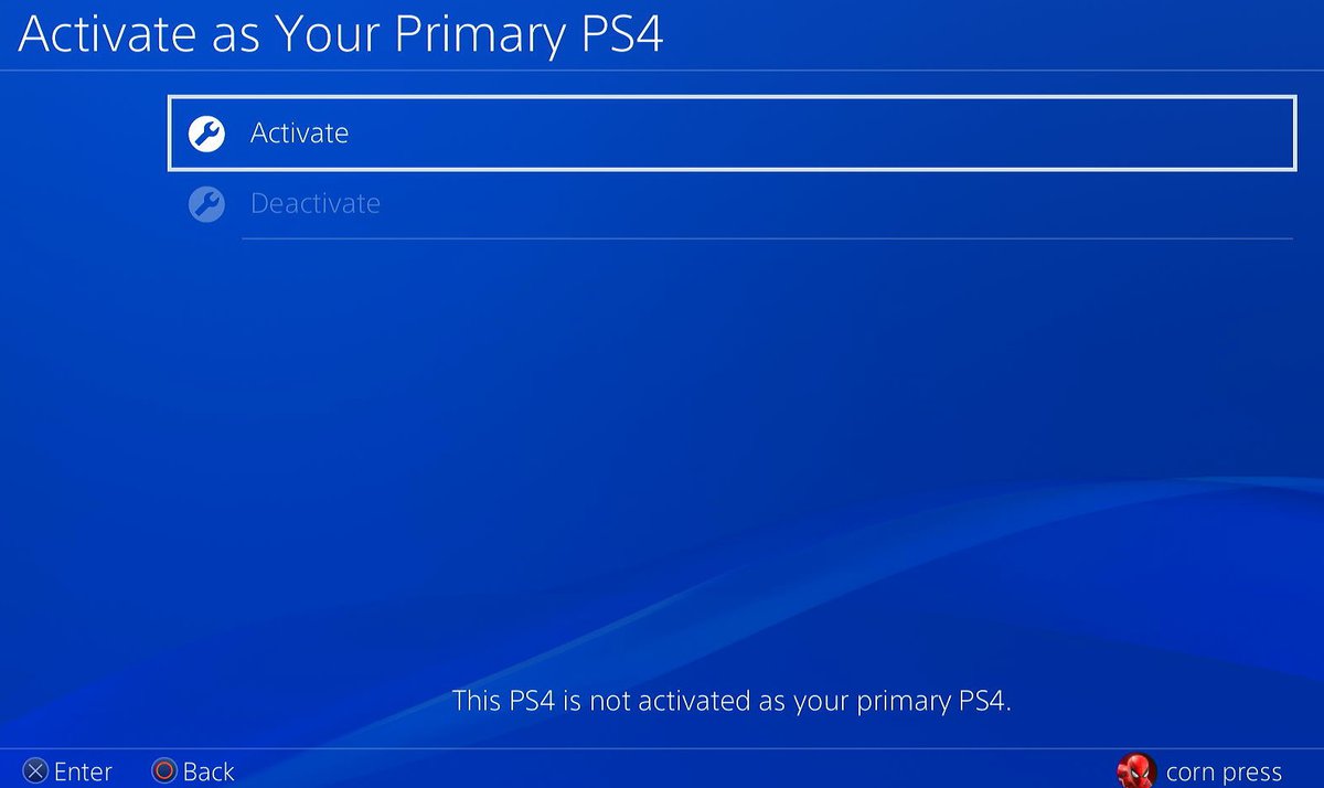 The option active and deactivate for primary account on PS4