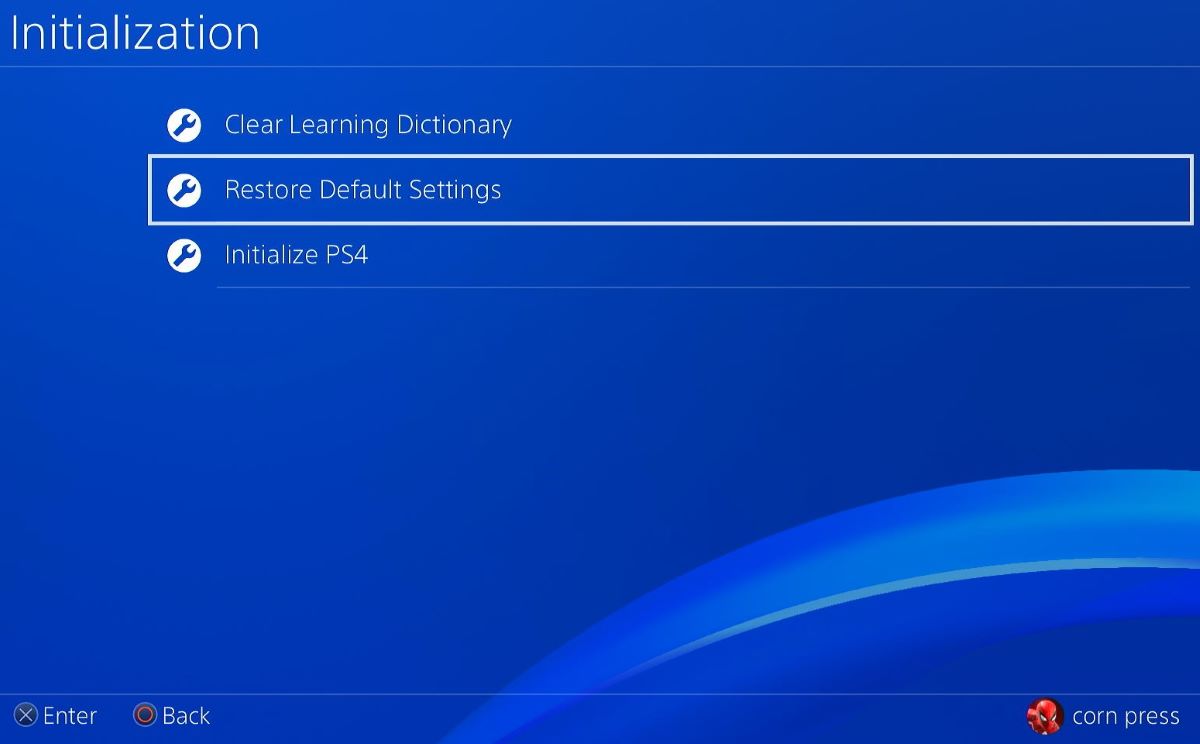 The restore default settings feature on PS4