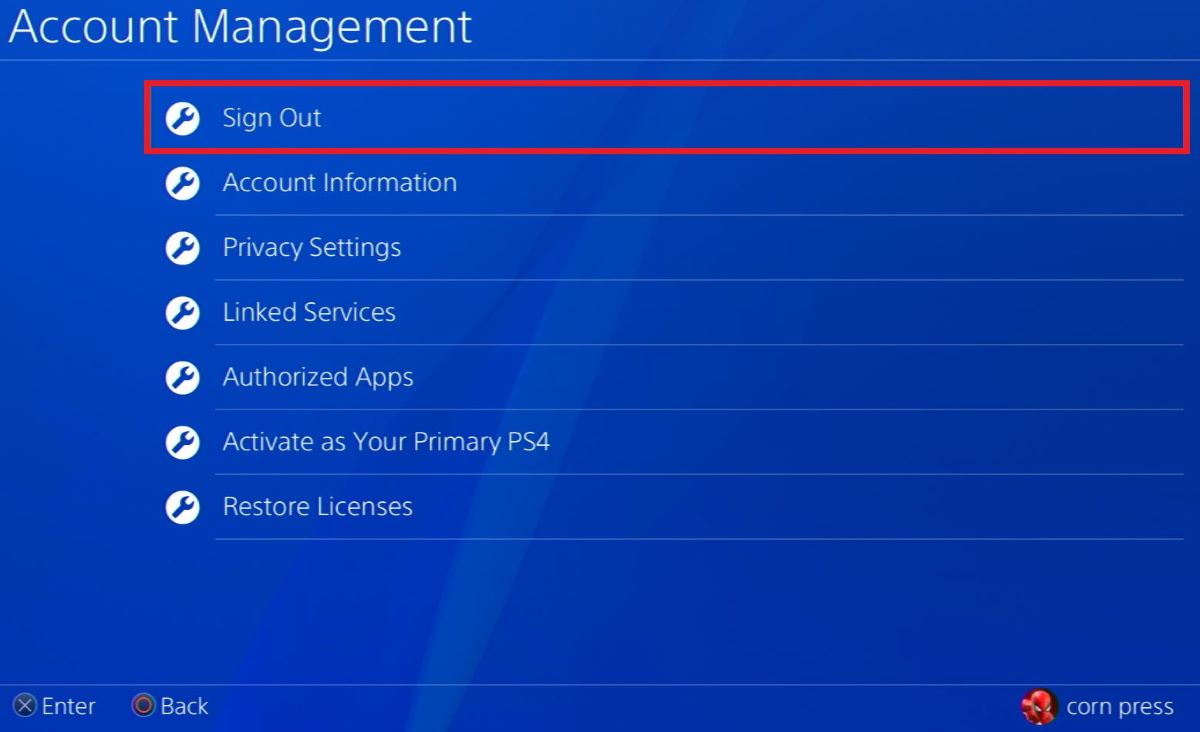 The sign out feature on PS4 to sign out the PSN account