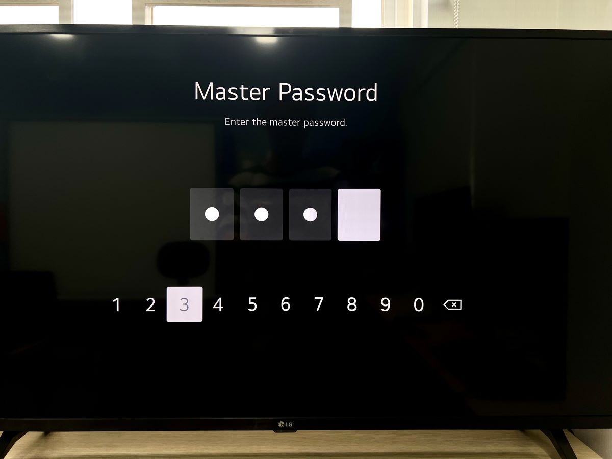 enter master password on an lg tv
