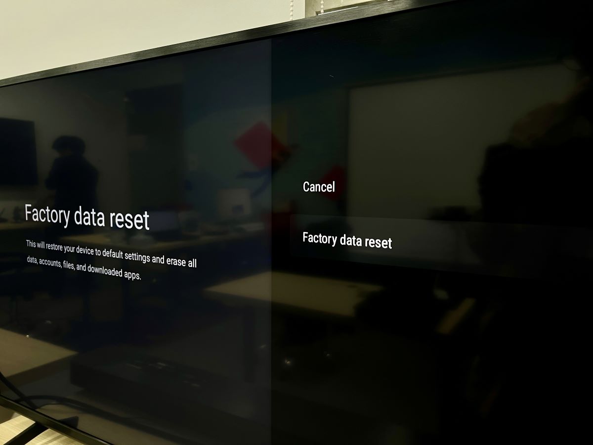 factory data reset option is highlighted on a sony tv