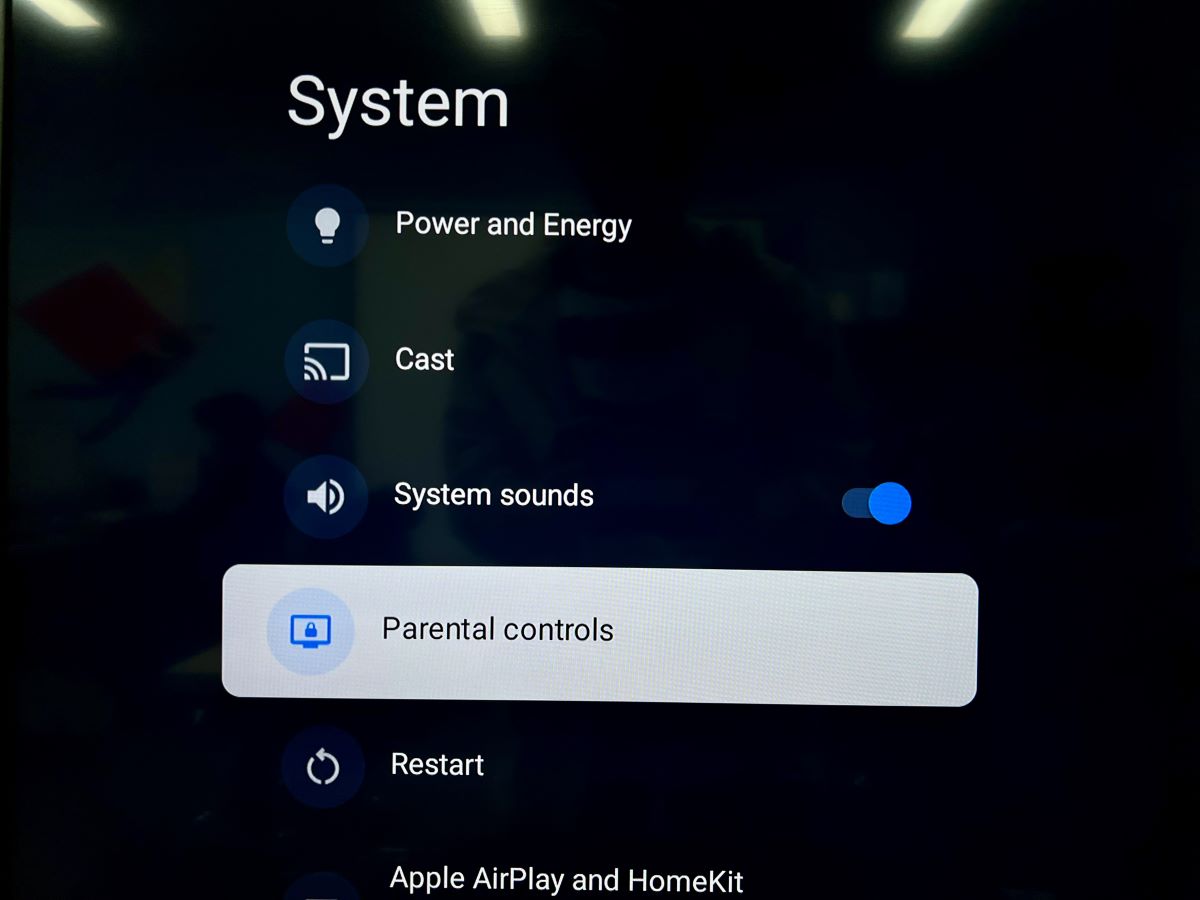 parental controls option is highlighted on a sony tv