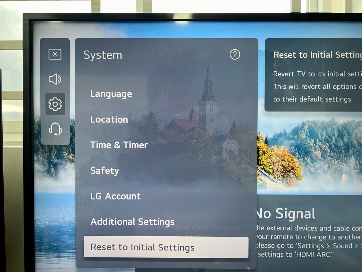 reset to initial settings on an lg tv