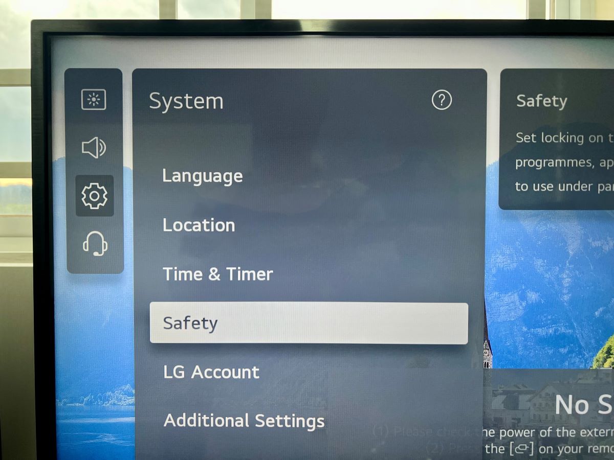 safety option is highlighted on an lg tv