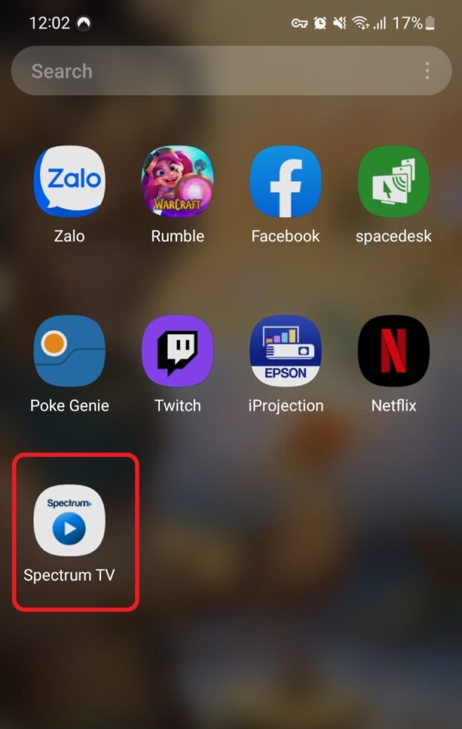 select Spectrum TV app on a Samsung phone