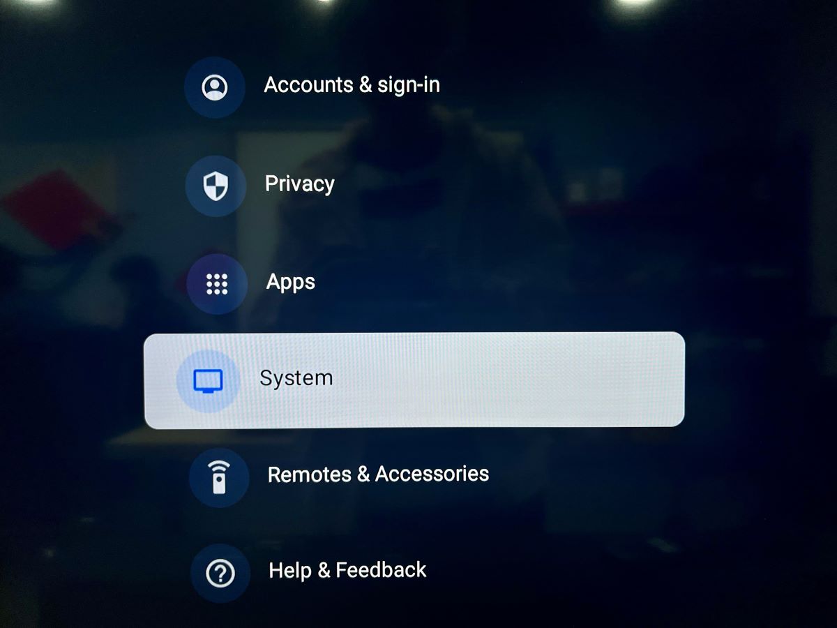 system option is highlighted on a sony tv