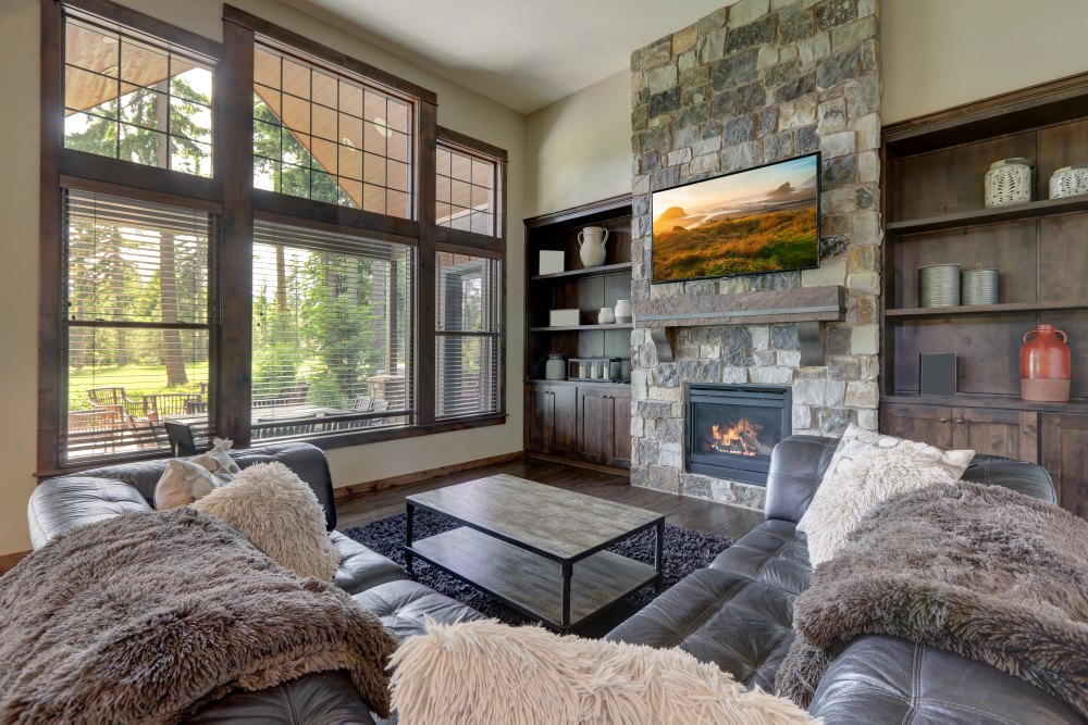 Farmhouse TV Wall Designs With Fireplace in Living Room - 4