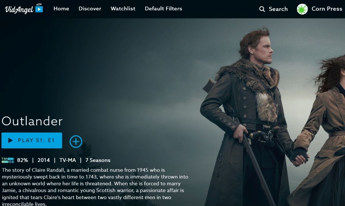 Outlander TV series on VidAngel is showing a man holding a woman hand