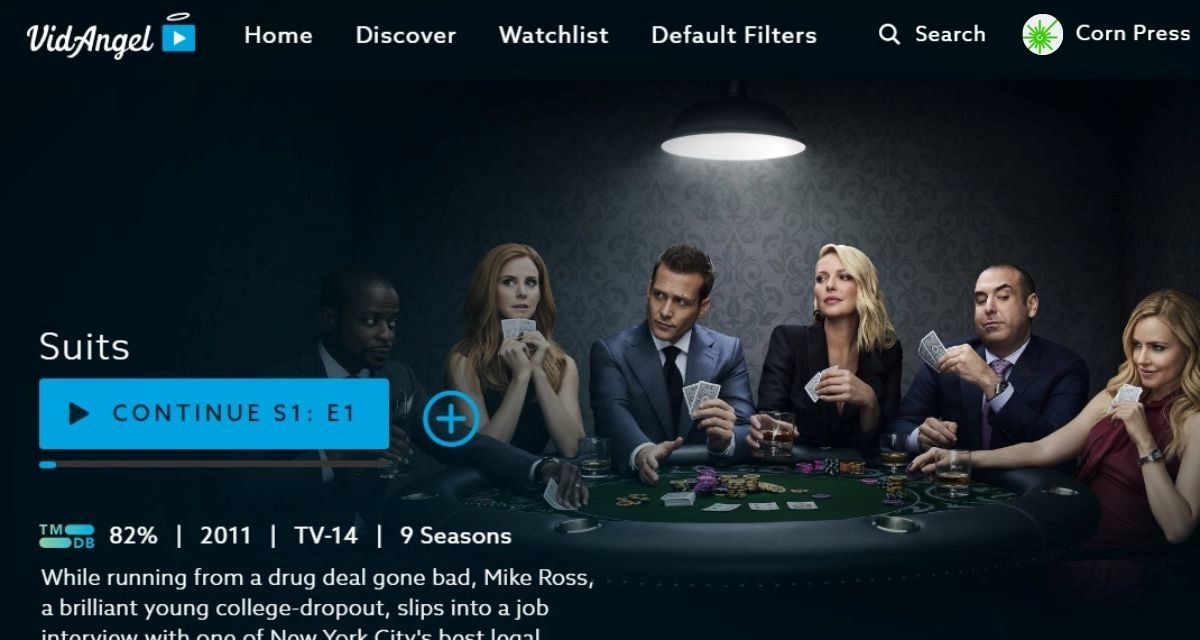 Suits TV series on VidAngel with the characters playing a poker game