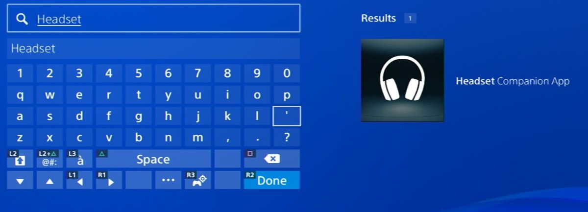 The Headset companion app is searched from the PS4 console