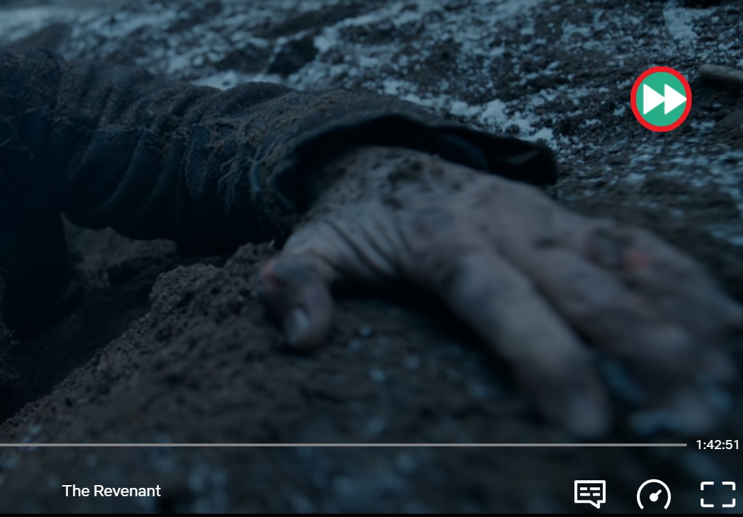 The Revenant movie on Netflix with the VideoSkip feature pops on the website to filter the movie