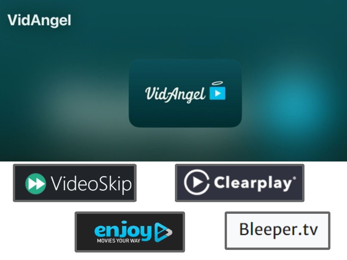 The VidAngel and other filter apps a their logos