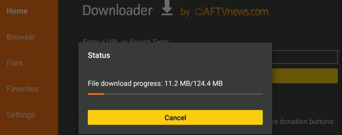 The file is being downloading with the process showing