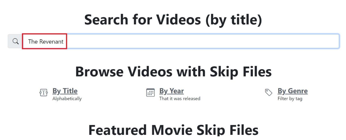 The search bar is entered with The Revenant for searching on VideoSkip website