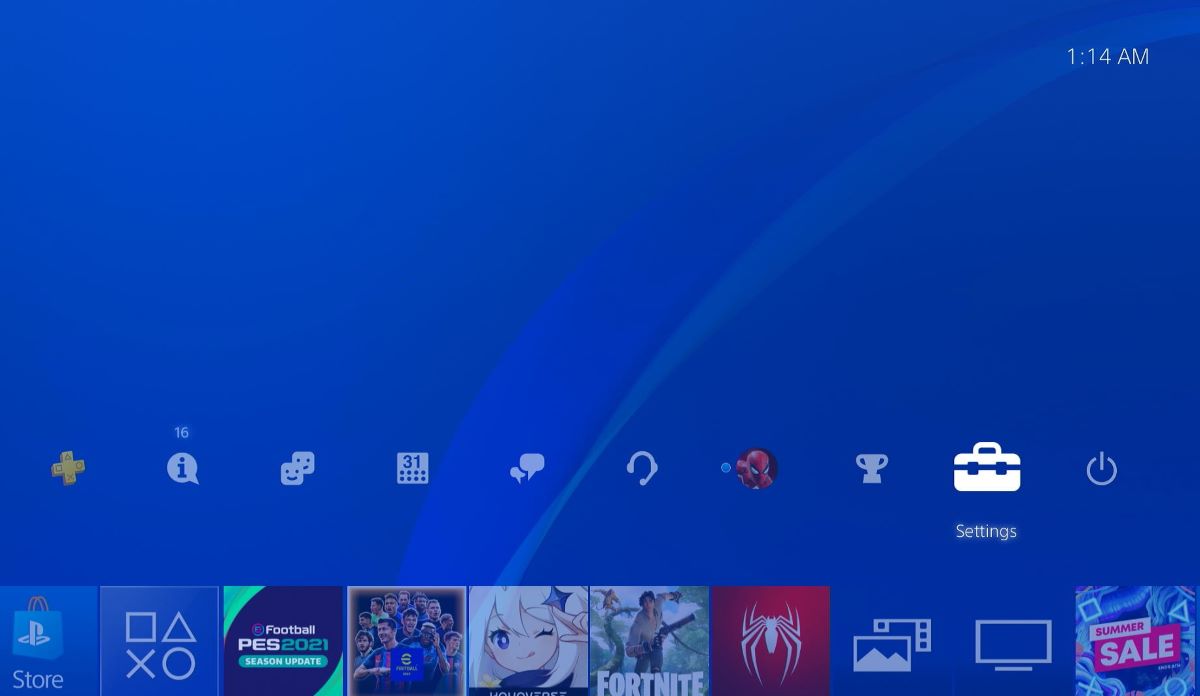 The settings from the PS4 main menu