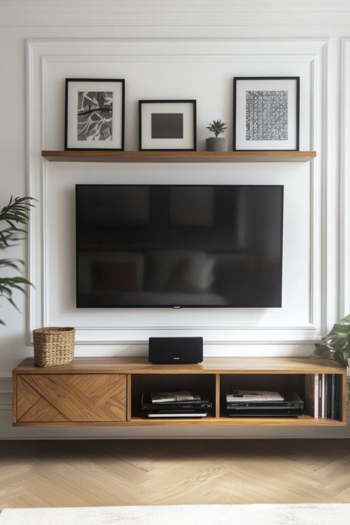 a tv with floating cabinet