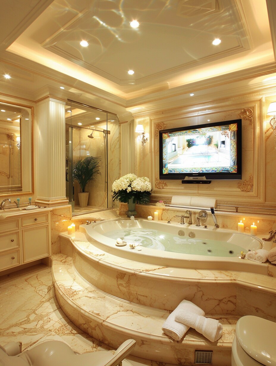 beautiful bathroom with tv 2