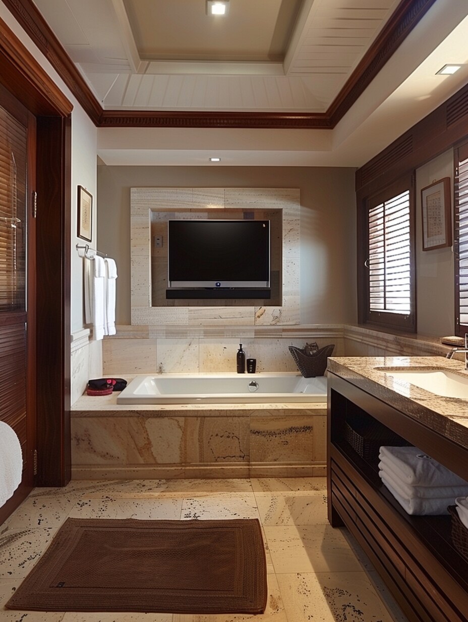 beautiful bathroom with tv 3