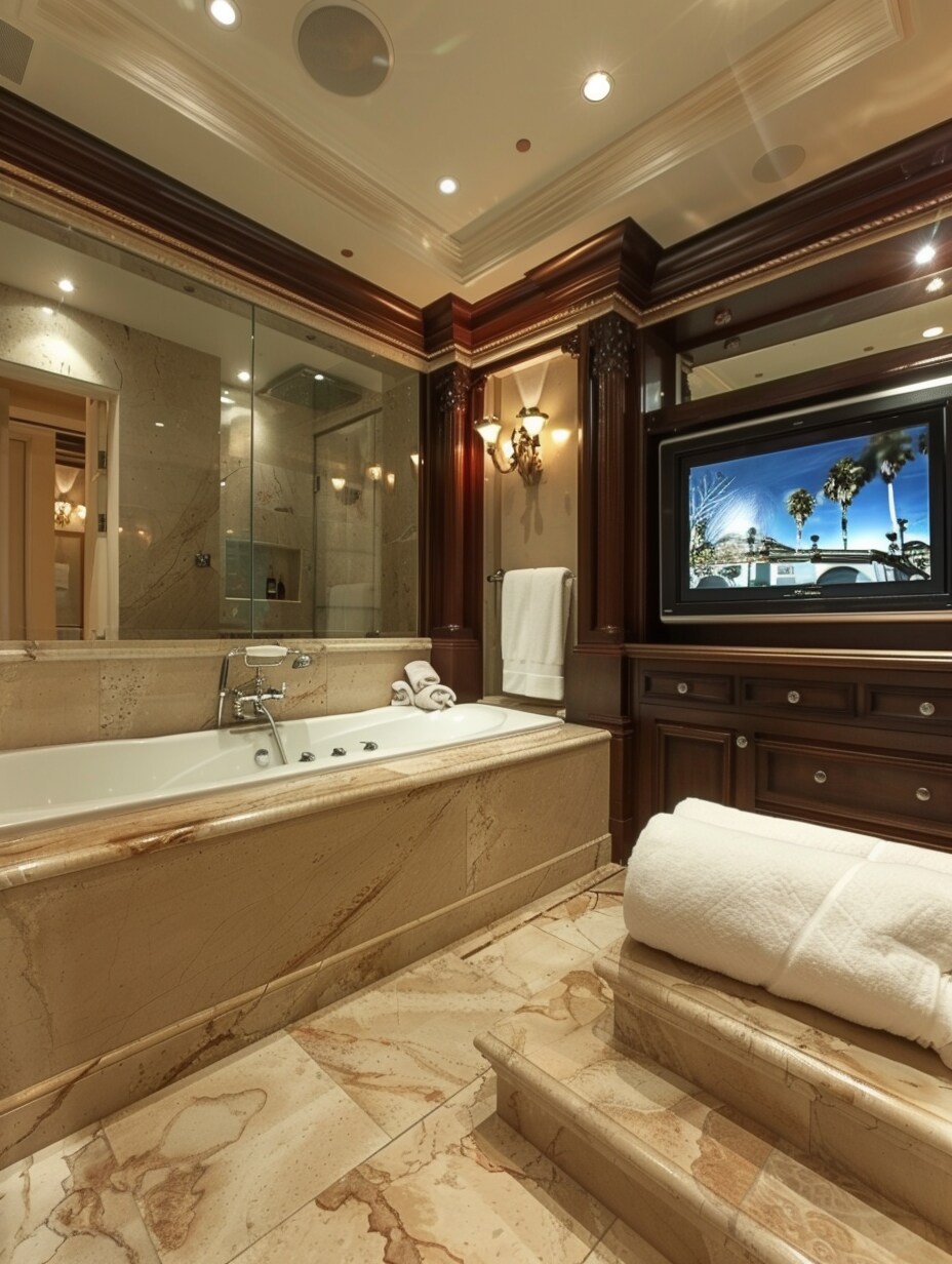 beautiful bathroom with tv 5