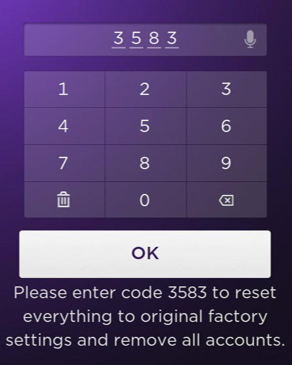 code to factory reset a roku