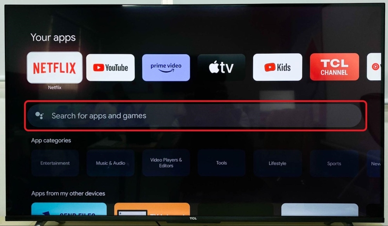 highlighted Search tool on TCL TV