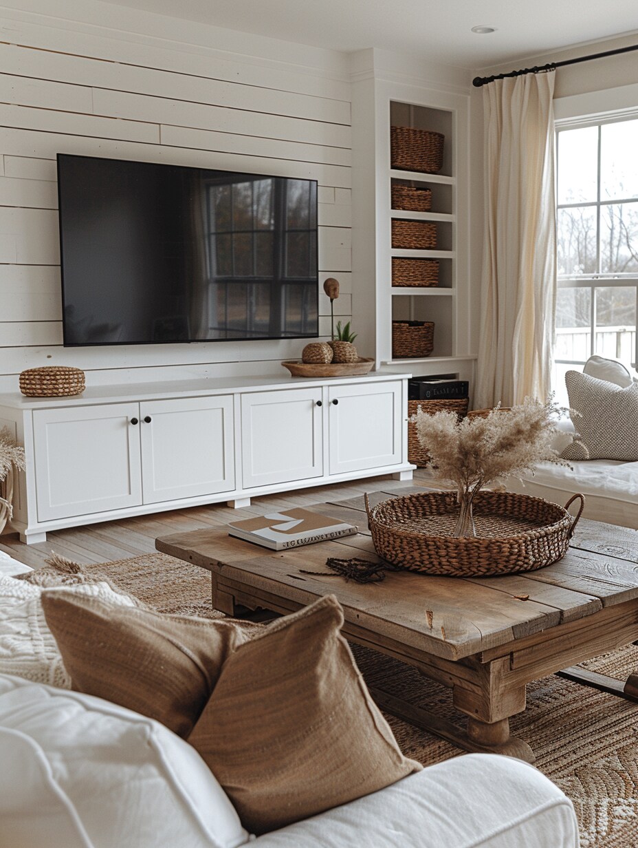 modern farmhouse tv wall living room