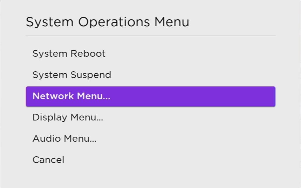 network menu is highlighted in system operations menu
