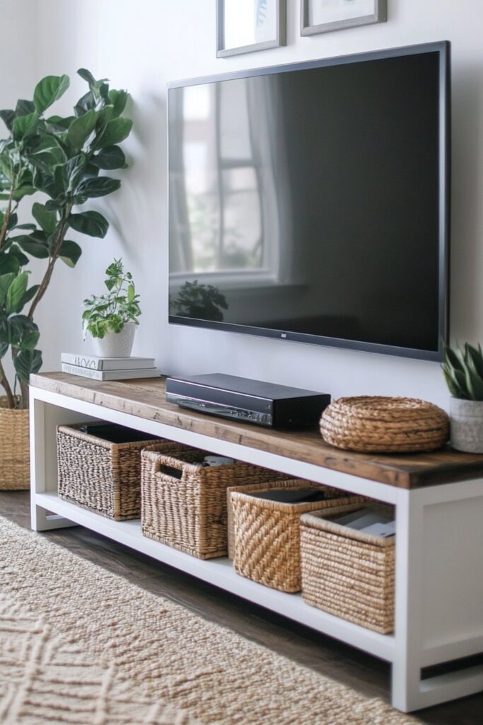 plants around a tv