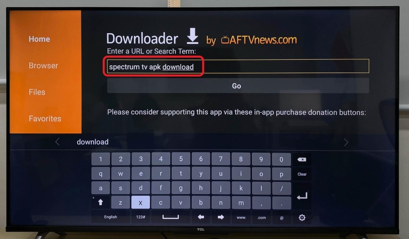 search for spectrum tv apk download on TCL TV Downloader app