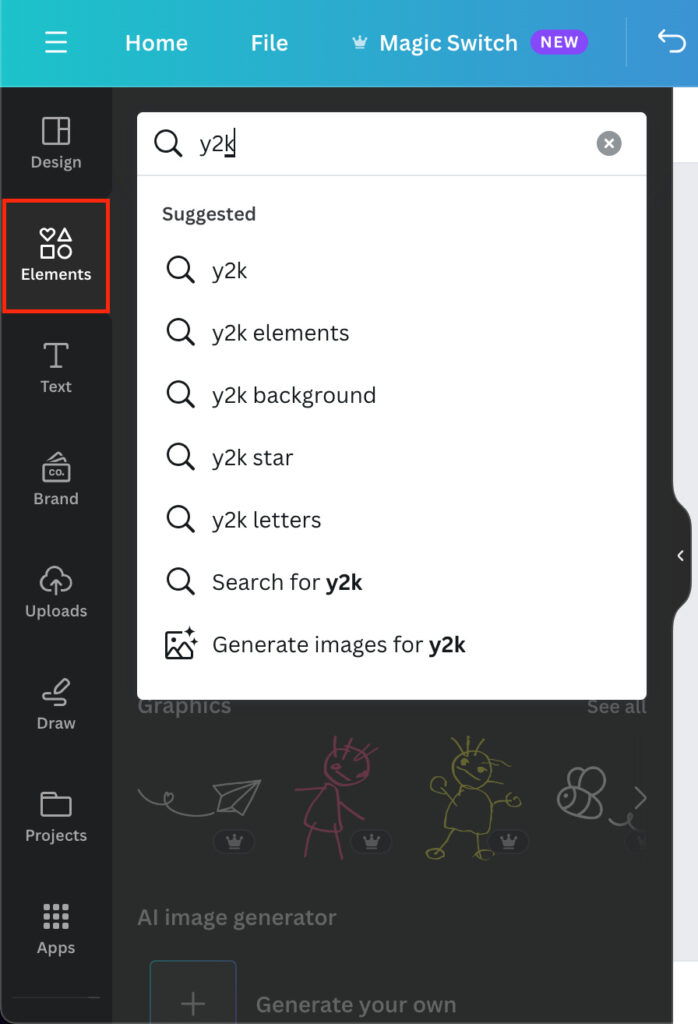 select Elements and type the keywords in the search bar