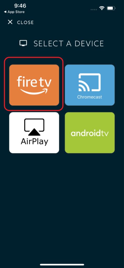 select Fire TV in the VidAngel mobile app mirroring section