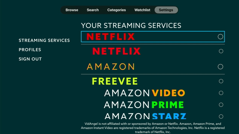 select Netflix in VidAngel your streaming services settings