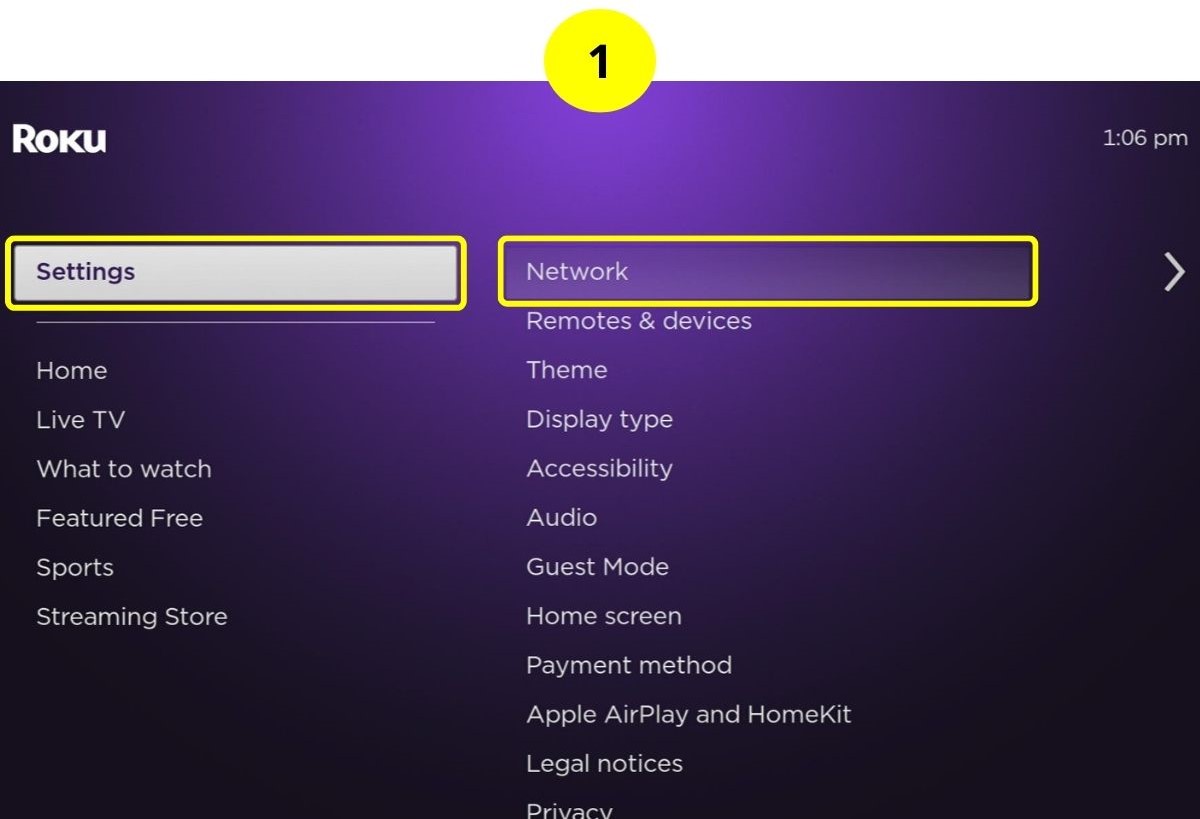 step 1 - go to settings and select network