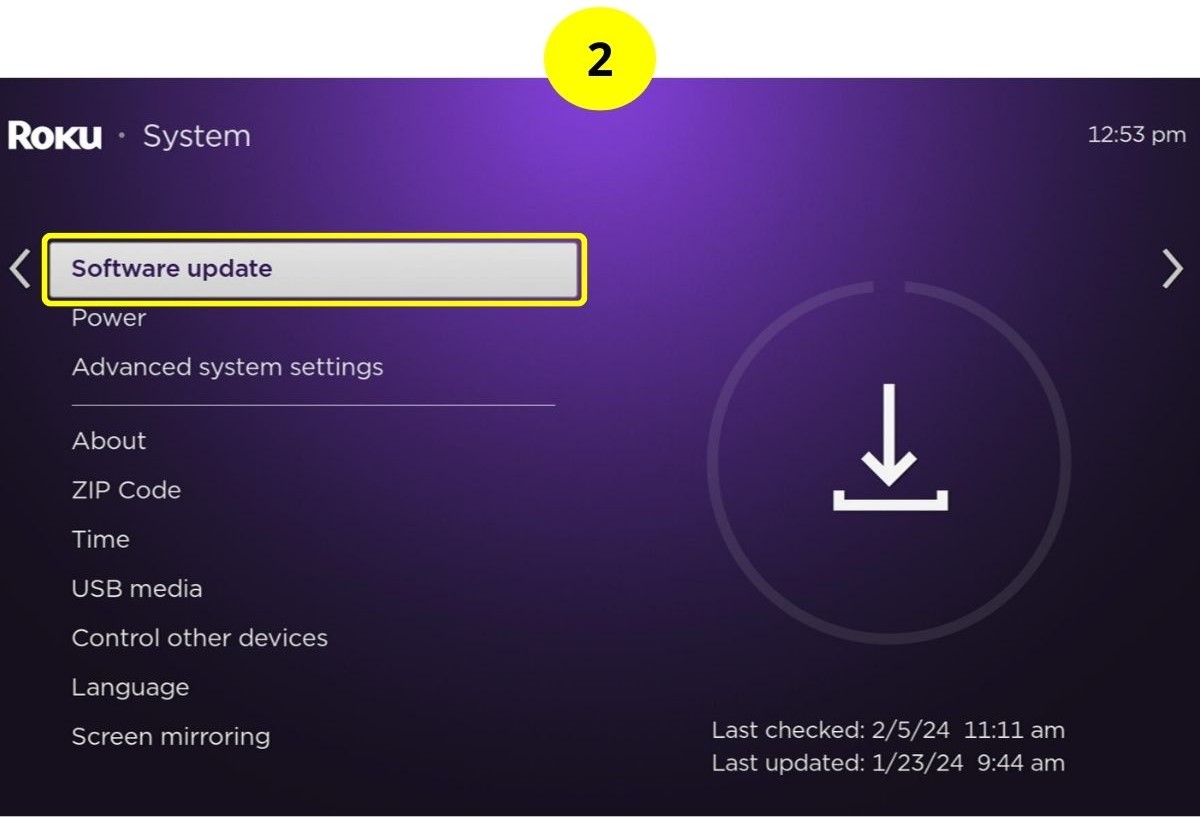step 2 - go to software update on roku