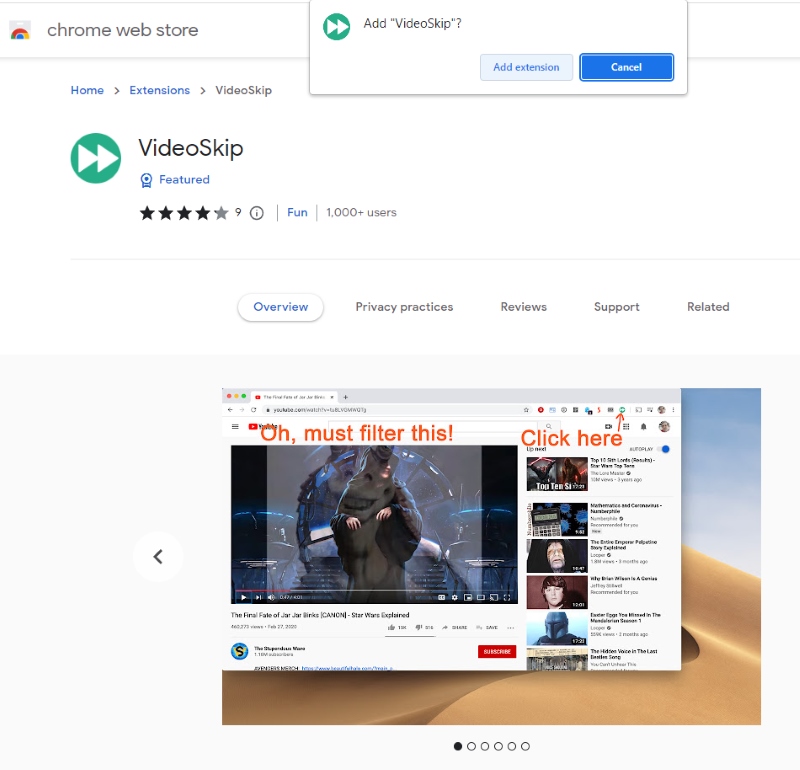 Add VideoSkip extension to Google Chrome