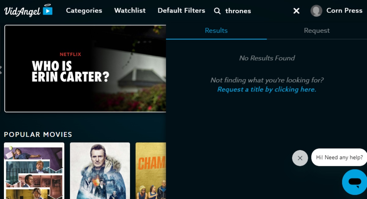 No Results Found of Game of Thrones on VidAngel