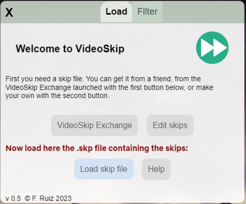select Load skip file on the VideoSkip tool