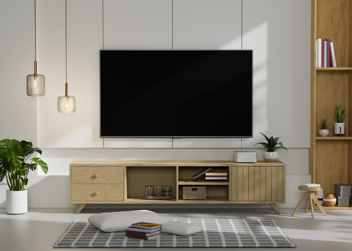 Minimalist modern living room with TV stand