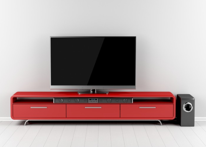 TV, red tv stand