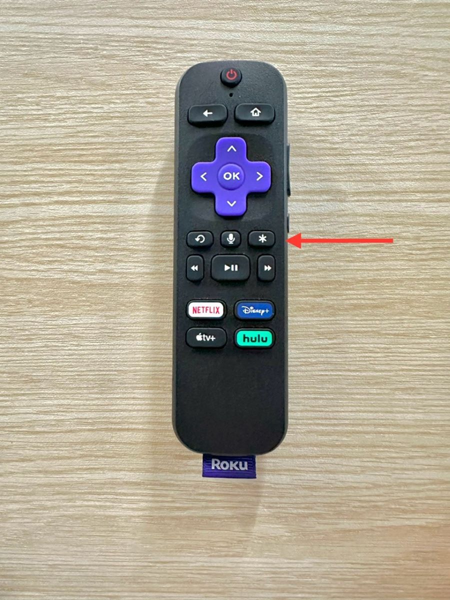 asterisk button on a roku remote is pointed at