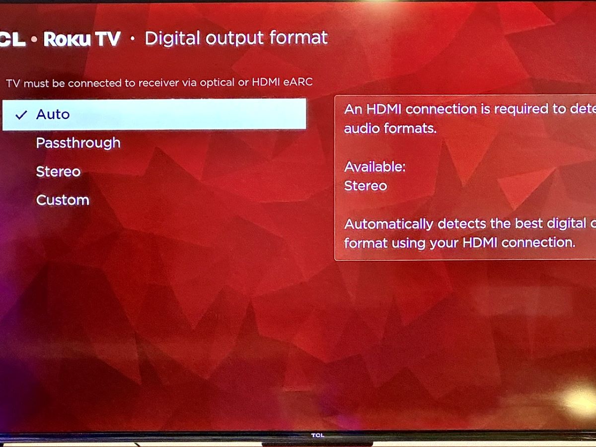 auto option on a tcl roku tv is highlighted
