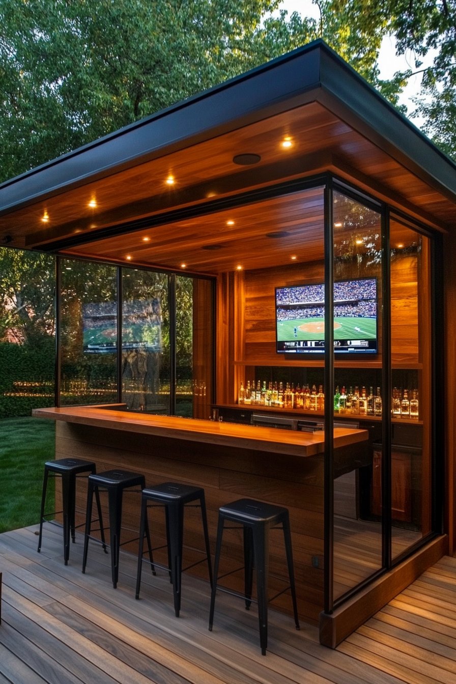 outdoor tv behind a bar