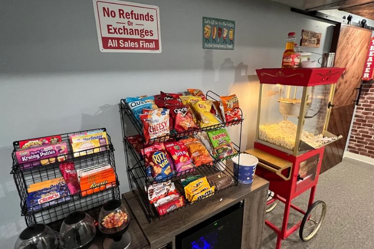 snack station in home theater room