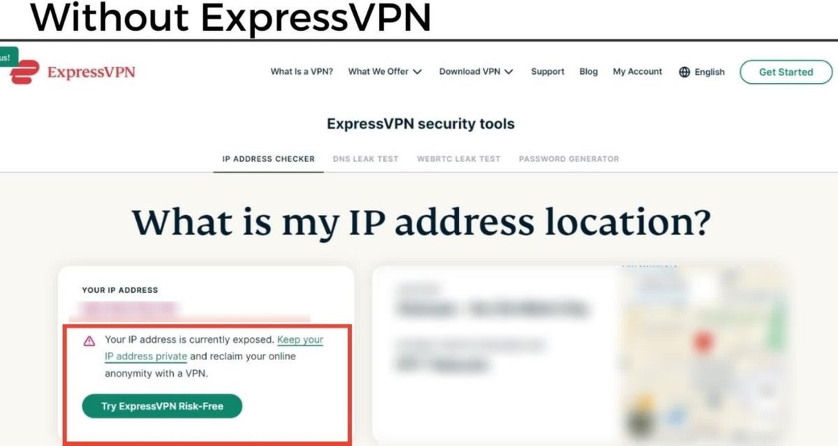 The IP address is showing without using ExpressVPN