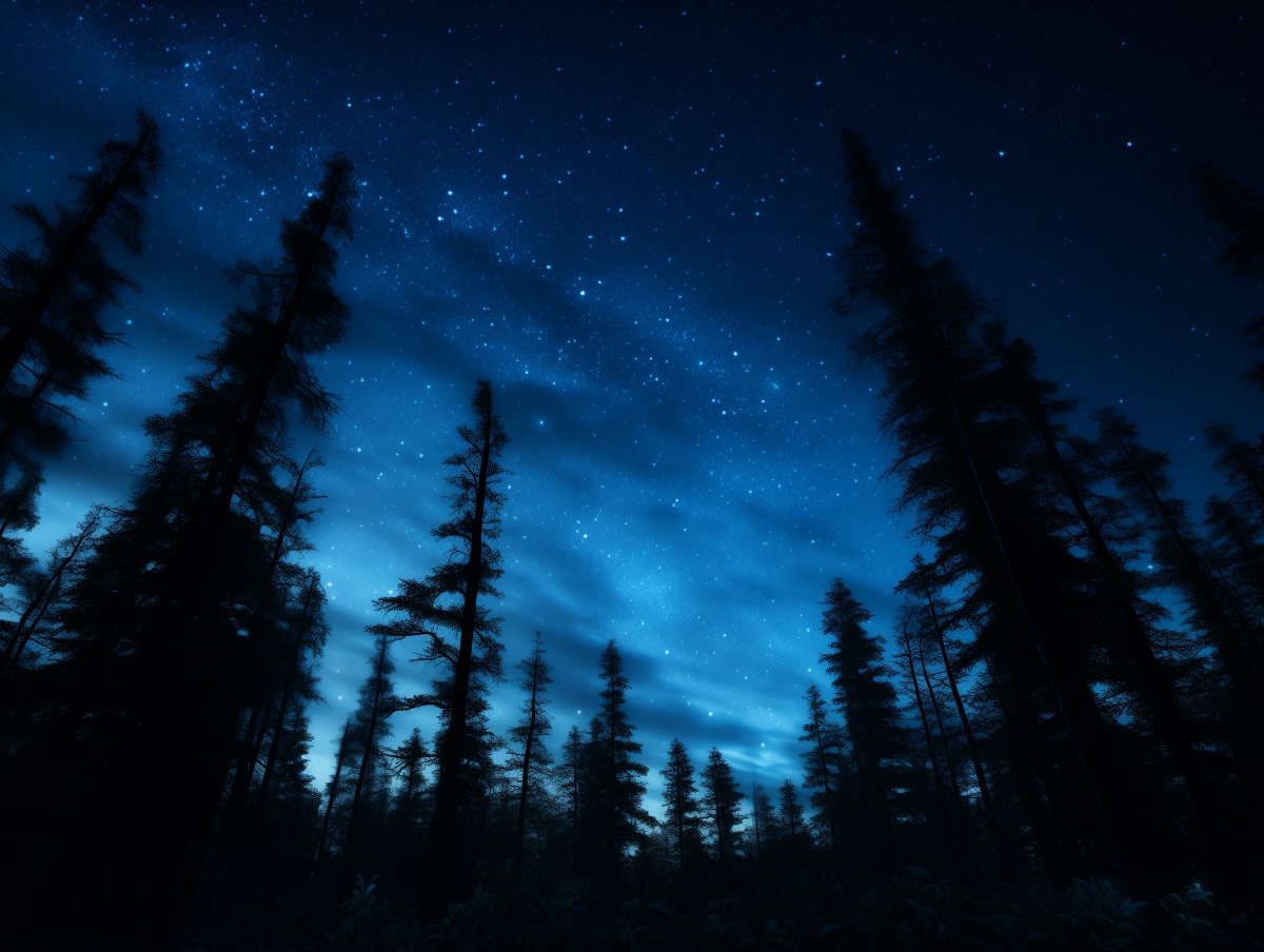 Blue Night Sky View in The Forest