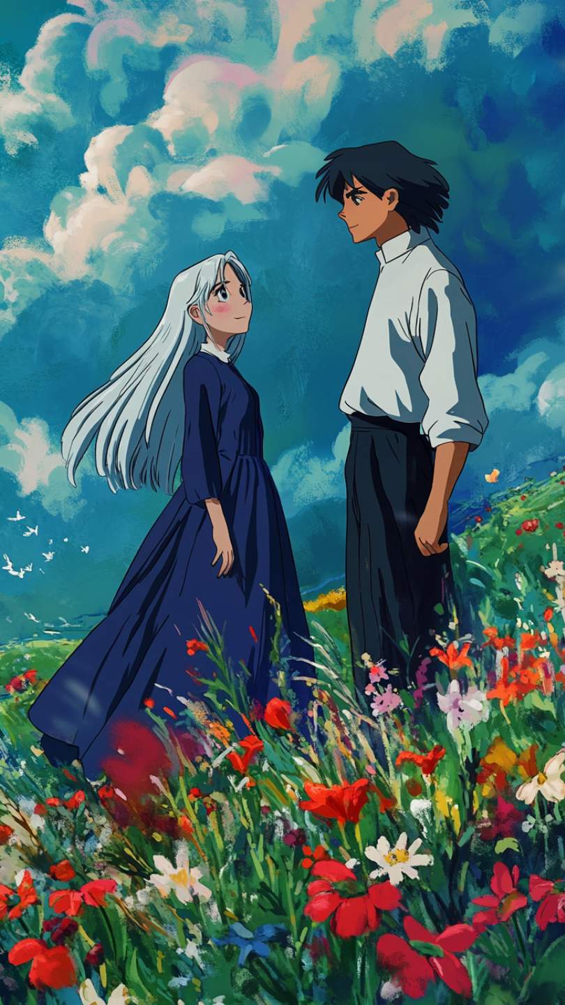 anime wallpaper with howl and sophie