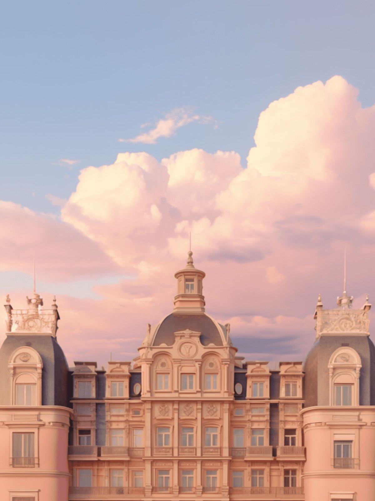 european architecture and pink sky
