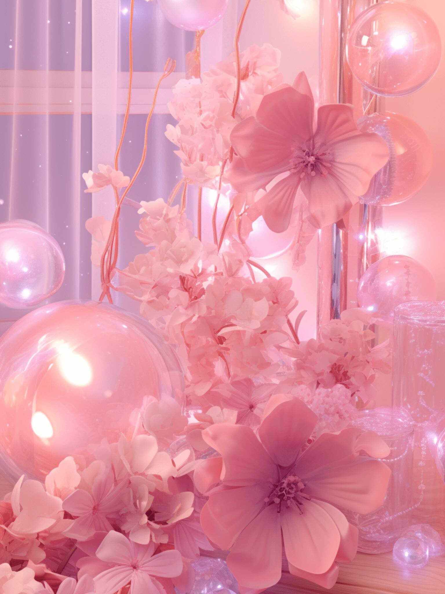 pink flowers and mini led lights