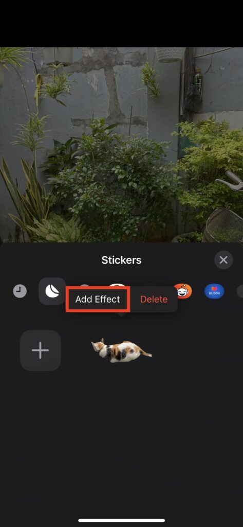 After adding, you'll see options to jazz up your sticker. Tap Add Effect to explore fun effects like Outline, Comic, or Puffy