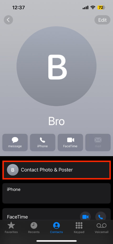 Choose the contact you want to edit, then tap Contact Photo & Poster